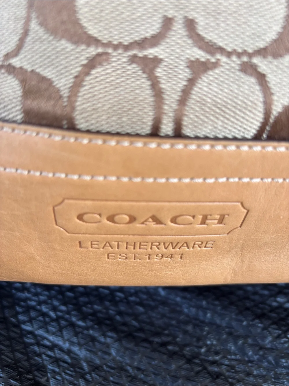 VTG Coach Brown Signature jacquard Canvas & Tan Leather shoulder Bag